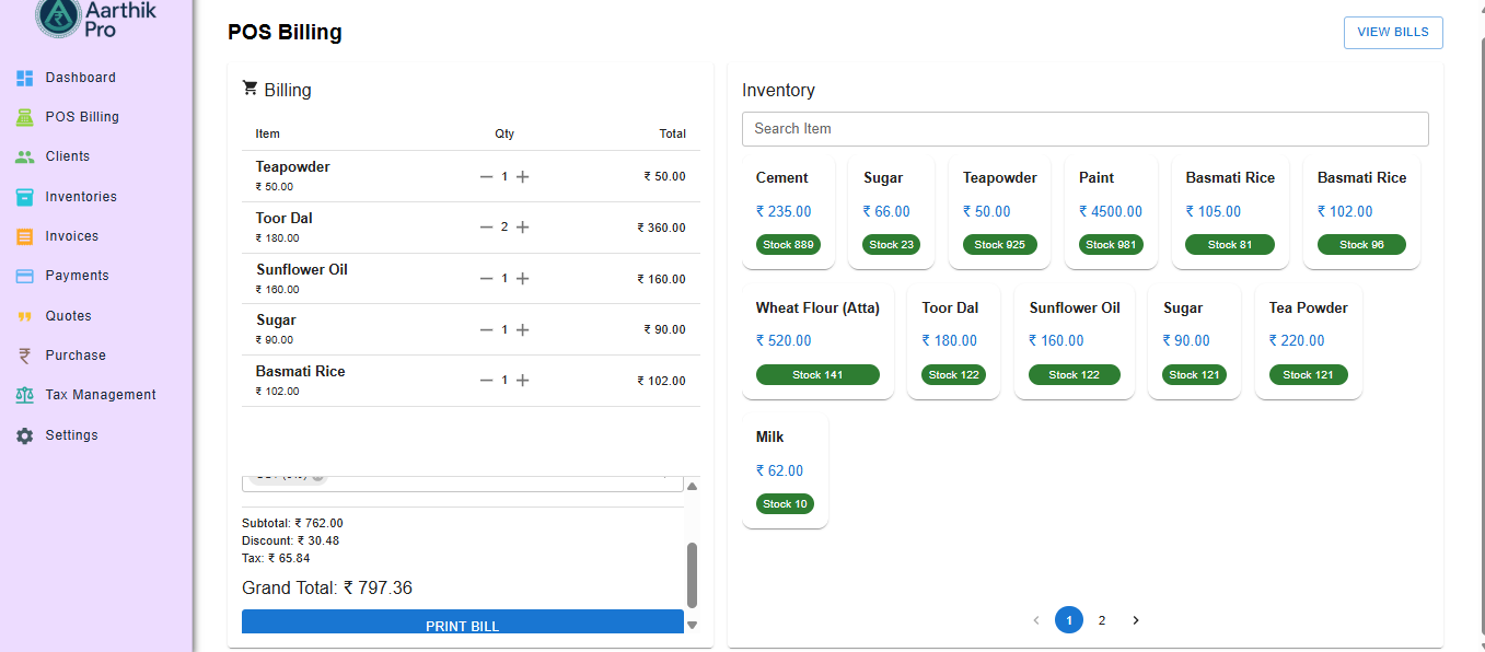 AarthikPro POS Dashboard